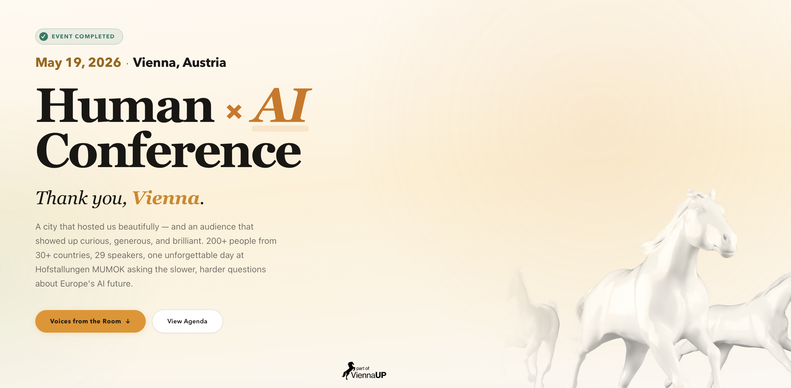 The Human×AI Europe conference website, built and operated by Visibilio.
